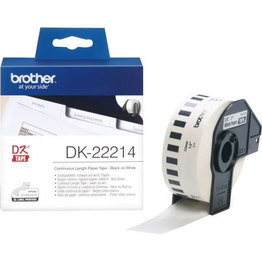 Brother Endlosetikettenrolle DK22214 12mmx30,48m Papier weiß, - BRODK22214