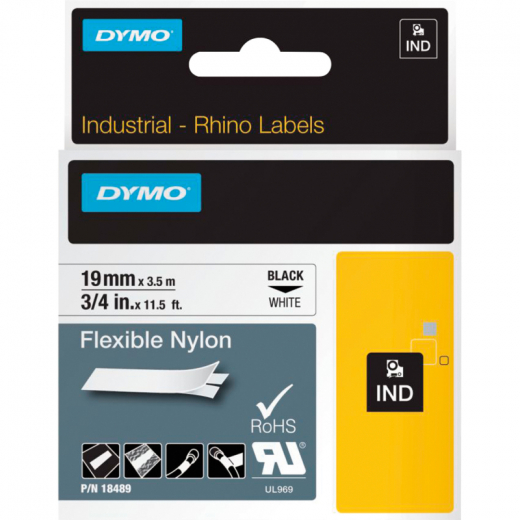 DYMO Schriftbandkassette Rhino ID1 18489 19mmx3,5m sw auf ws,