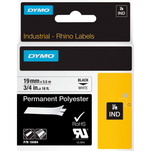 DYMO Schriftbandkassette Rhino ID1 18484 19mmx5,5m sw auf ws,