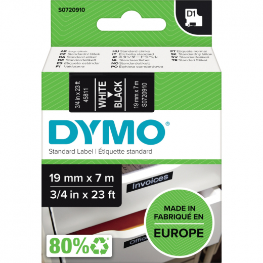 DYMO Schriftbandkassette D1 S0720910 19mmx7m ws auf sw, - 755737