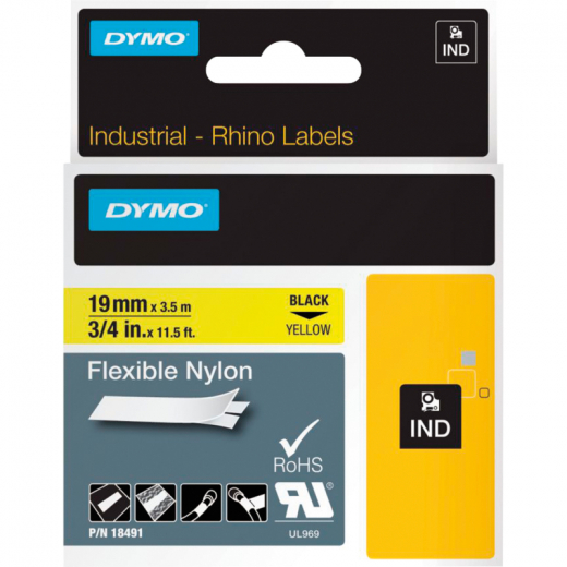 DYMO Schriftbandkassette Rhino ID1 18491 19mmx3,5m sw auf ge,