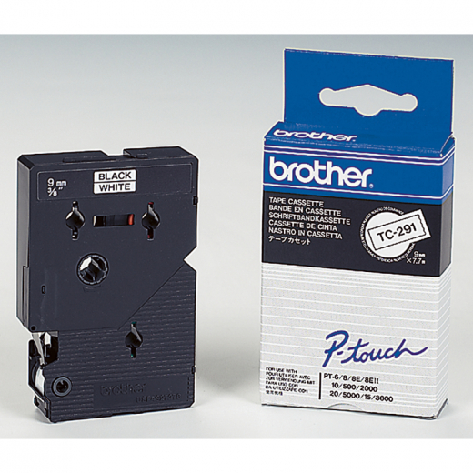 Brother Schriftbandkassette TC291 9mmx7,7m laminiert sw auf ws, - BROTC291