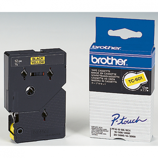 Brother Schriftbandkassette TC601 12mmx7,7m laminiert sw auf ge, - BROTC601