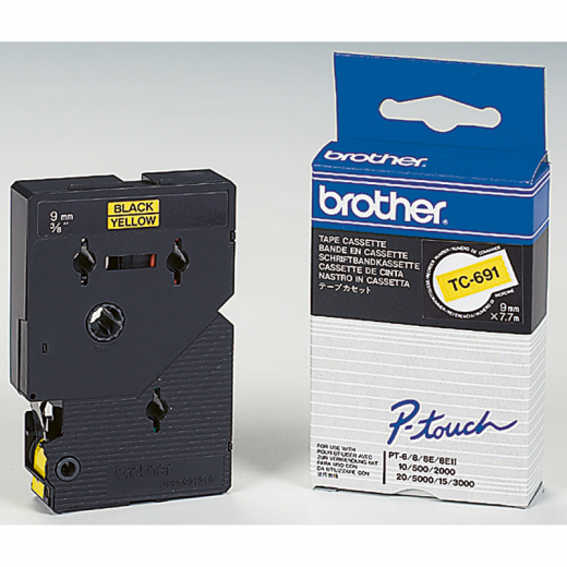 Brother Schriftbandkassette TC691 9mmx7,7m laminiert sw auf ge, - BROTC691