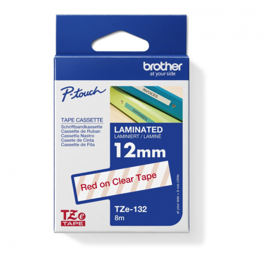 Brother Schriftbandkassette TZe132 12mm laminiert rot auf farblos, - BROTZE132