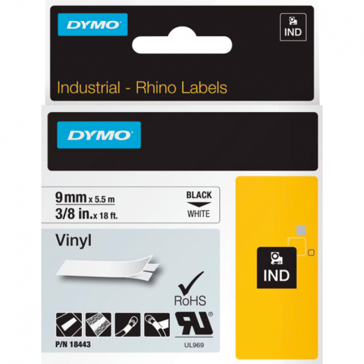 DYMO Schriftbandkassette Rhino ID1 18443 9mmx5,5m sw auf ws,