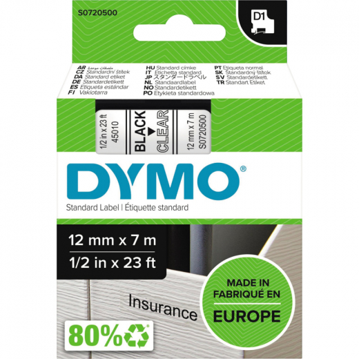 DYMO Schriftbandkassette D1 S0720500 12mmx7m sw auf tr,