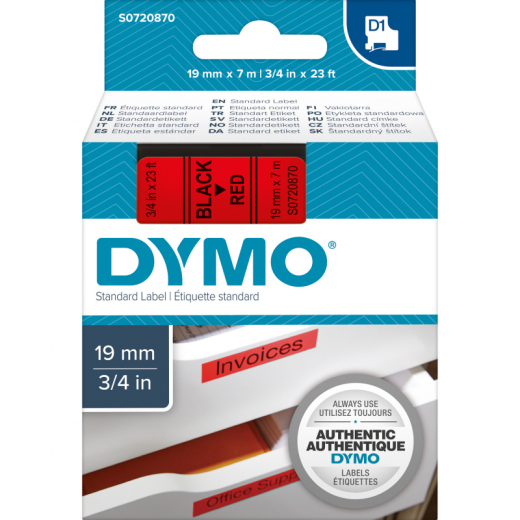 DYMO Schriftbandkassette D1 S0720870 19mmx7m sw auf rt, - DYMS0720870