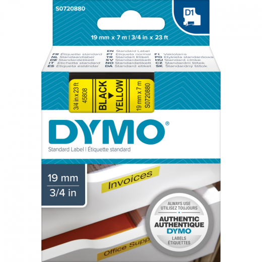 DYMO Schriftbandkassette D1 S0720880 19mmx7m sw auf ge, - DYMS0720880