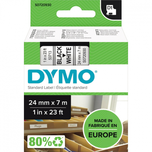 DYMO Schriftbandkassette D1 S0720930 24mmx7m sw auf ws, - DYMS0720930