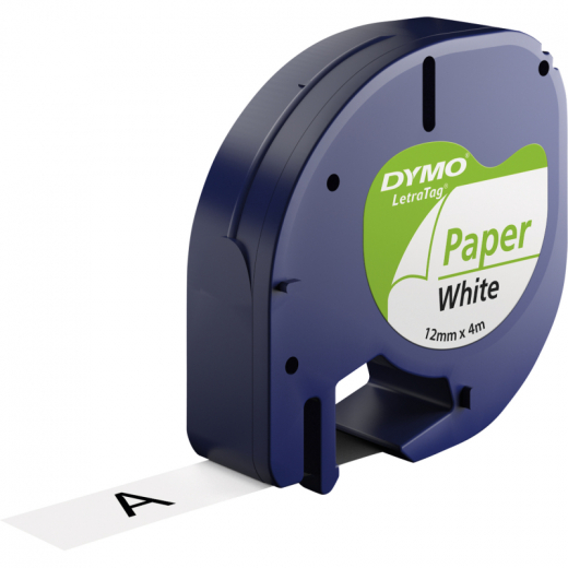 DYMO Schriftbandkassette LetraTag S0721510 Papier 12mmx4m sw auf ws,