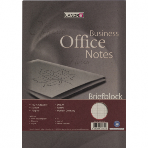 Landre Briefblock 100050116 DIN A4 Recycling 50Blatt kariert, - 727356