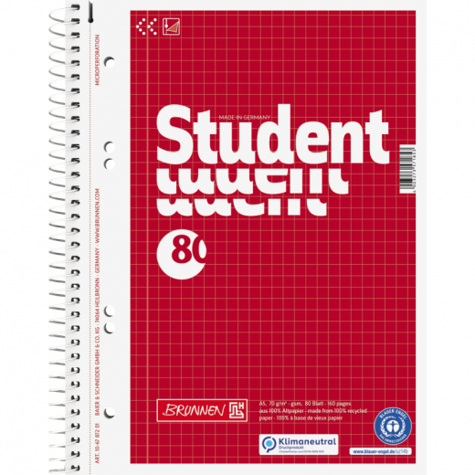 BRUNNEN Collegeblock 106787201 DIN A5 80Blatt kariert, - 111007602