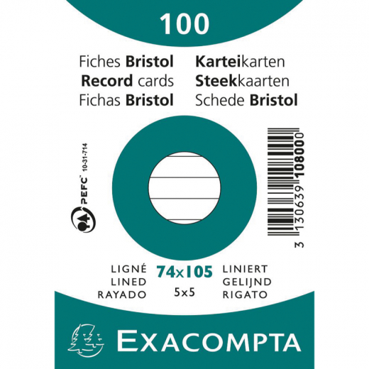 Exacompta Karteikarte 10800SE DIN A7 liniert weiß 100 St./Pack., - 144074701