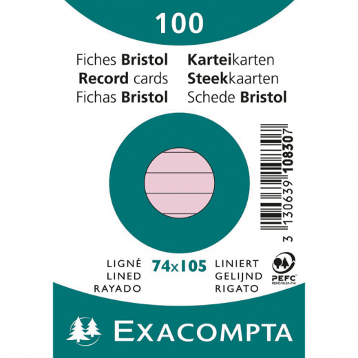 Exacompta Karteikarte 10830SE DIN A7 liniert rosa 100 St./Pack., - 144074732