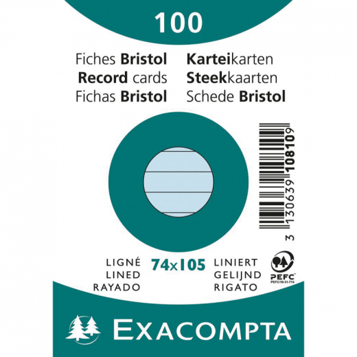 Exacompta Karteikarte 10810SE DIN A7 liniert blau 100 St./Pack., - 144074750