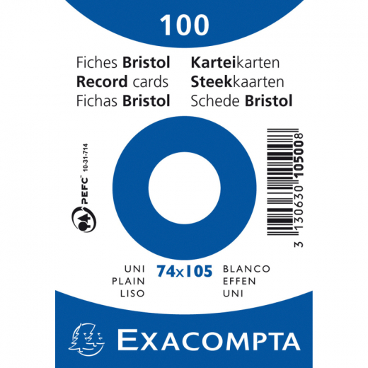 Exacompta Karteikarte 10500SE DIN A7 blanko weiß 100 St./Pack., - 144074801