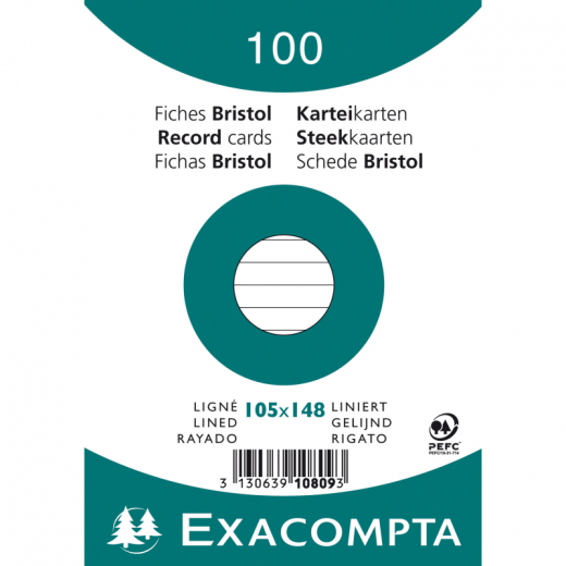 Exacompta Karteikarte 10809SE DIN A6 liniert weiß 100 St./Pack., - 144075001