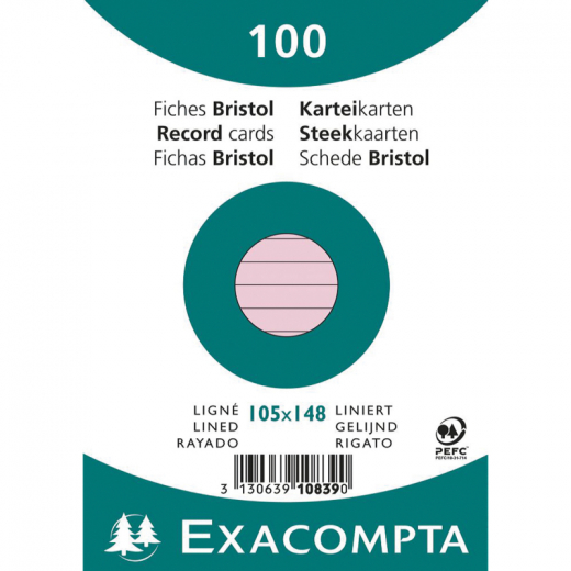 Exacompta Karteikarte 10839SE DIN A6 liniert rosa 100 St./Pack., - 144075032