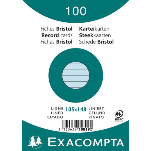 Exacompta Karteikarte 10819SE DIN A6 liniert blau 100 St./Pack., - 144075050