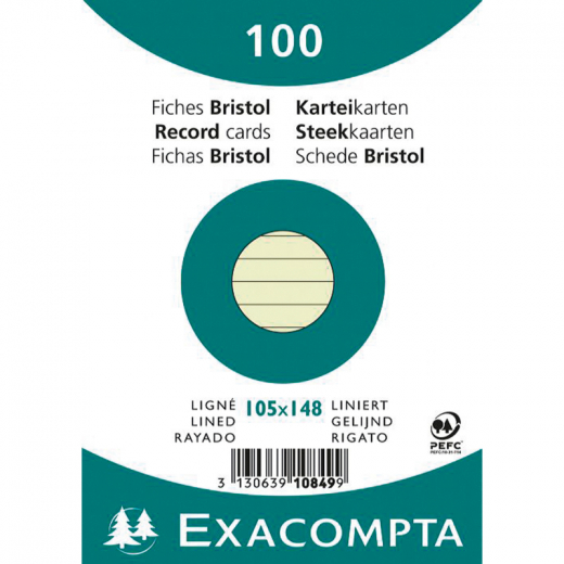 Exacompta Karteikarte 10849SE DIN A6 liniert grün 100 St./Pack., - 144075060