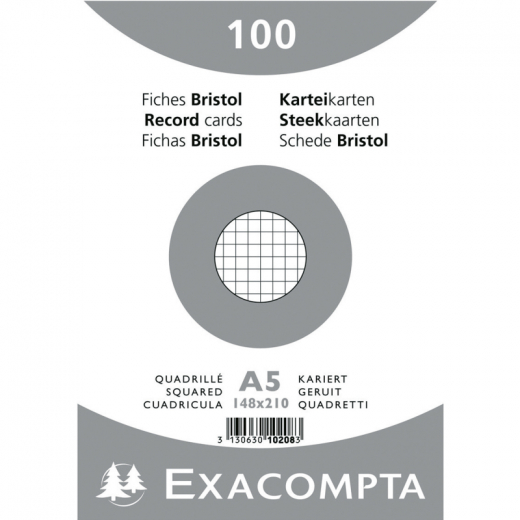 Exacompta Karteikarte 10208E DIN A5 kariert weiß 100 St./Pack.,