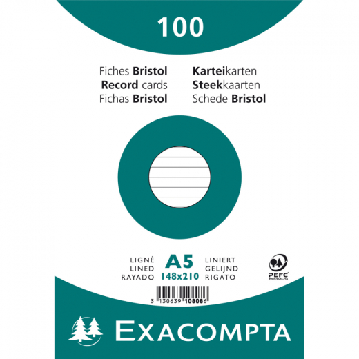 Exacompta Karteikarte 10808SE DIN A5 liniert weiß 100 St./Pack., - 144075301