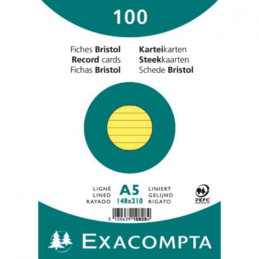 Exacompta Karteikarte 10828SE DIN A5 liniert gelb 100 St./Pack., - 144075310