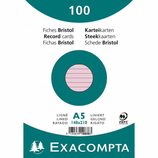 Exacompta Karteikarte 10838SE DIN A5 liniert rosa 100 St./Pack., - 144075332