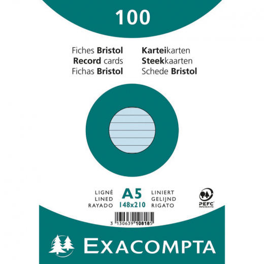 Exacompta Karteikarte 10818SE DIN A5 liniert blau 100 St./Pack.,