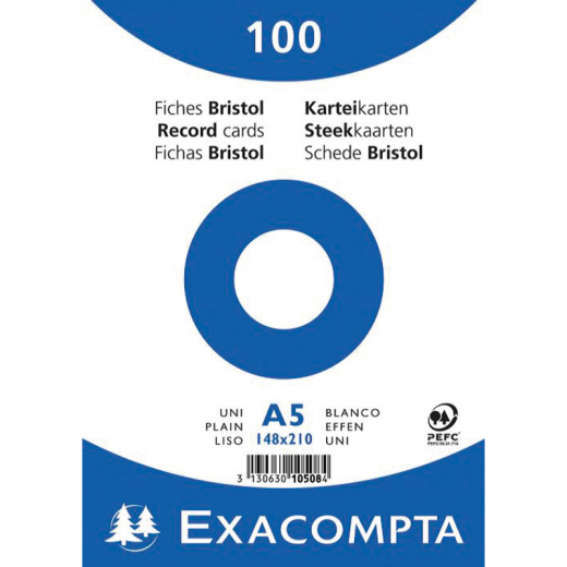 Exacompta Karteikarte 10508E DIN A5 blanko weiß 100 St./Pack.,