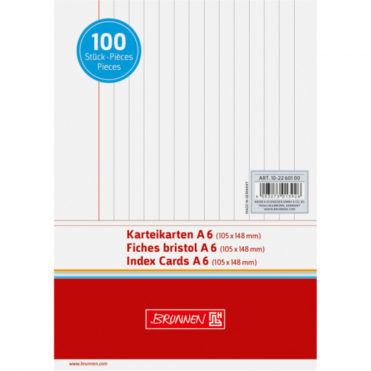 BRUNNEN Karteikarte 102260100 DIN A6 liniert ws 100 St./Pack.,