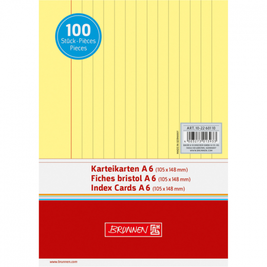 BRUNNEN Karteikarte 102260110 DIN A6 liniert ge 100 St./Pack.,