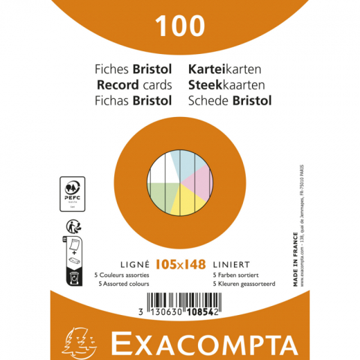 Exacompta Karteikarte 10854E A6 liniert sort. 100St., - 145002799