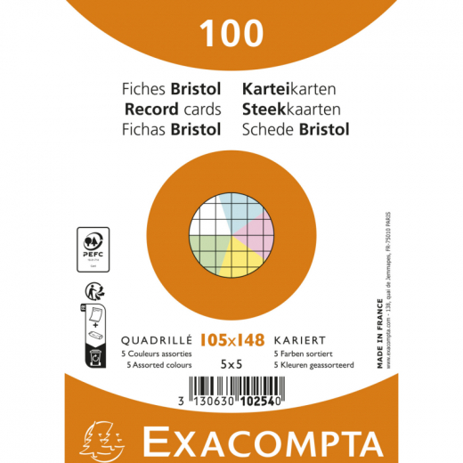 Exacompta Karteikarte 10254E A6 kariert sort. 100St.,