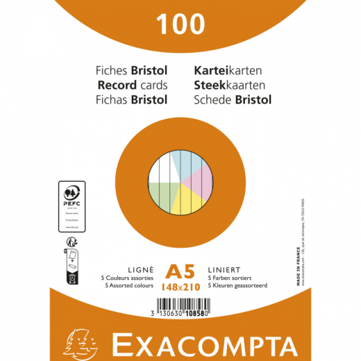 Exacompta Karteikarte 10858E A5 liniert sort. 100St., - 145002999