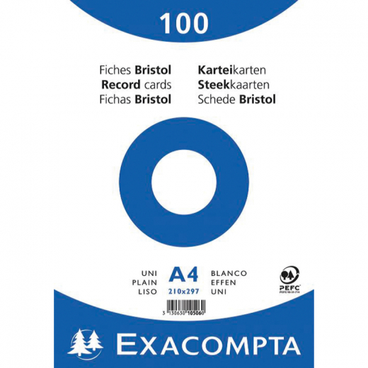 Exacompta Karteikarte 10506E DIN A4 blanko weiß 100 St./Pack.,