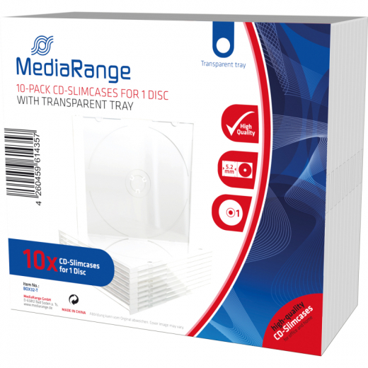 MediaRange CD-Hülle Slimcase BOX32-T tr 10 St./Pack., - 180002000