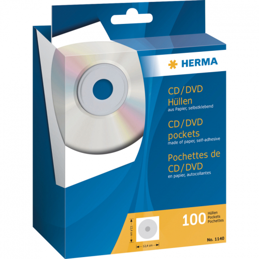 HERMA CD/DVD Hülle 1140 12,4x12,4cm weiß 100 St./Pack., - HER1140