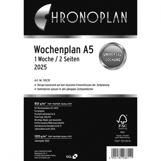 Chronoplan Wochenplan 50235 148,5x210mm 1W/2S, - 491619