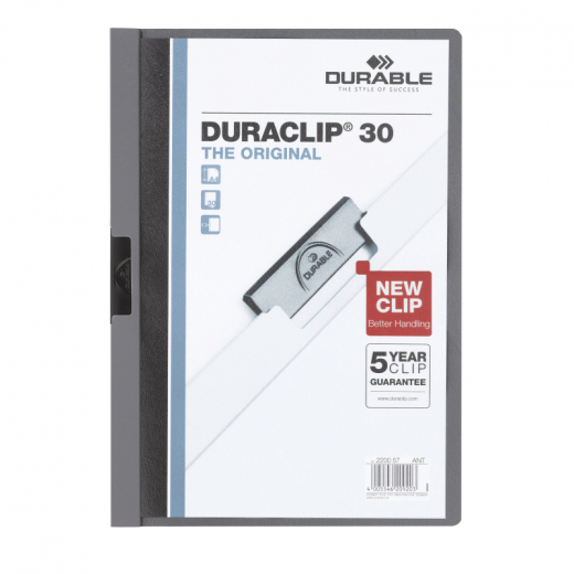 DURABLE Klemmmappe DURACLIP 30 220057 DIN A4 Hartfolie dunkelgrau,