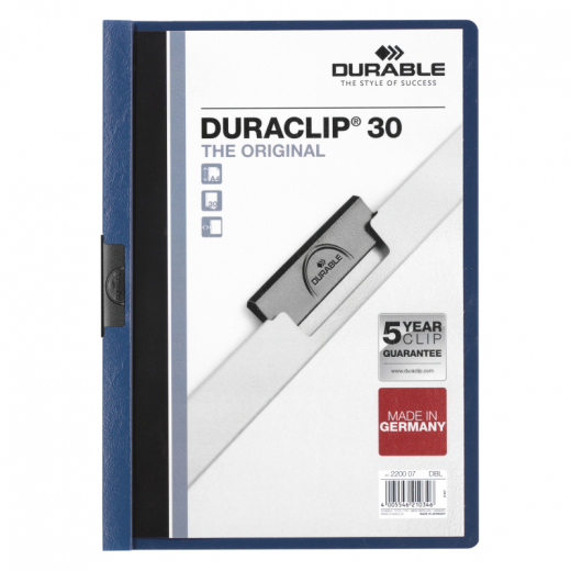 DURABLE Klemmmappe DURACLIP 30 220007 DIN A4 Hartfolie d.blau,