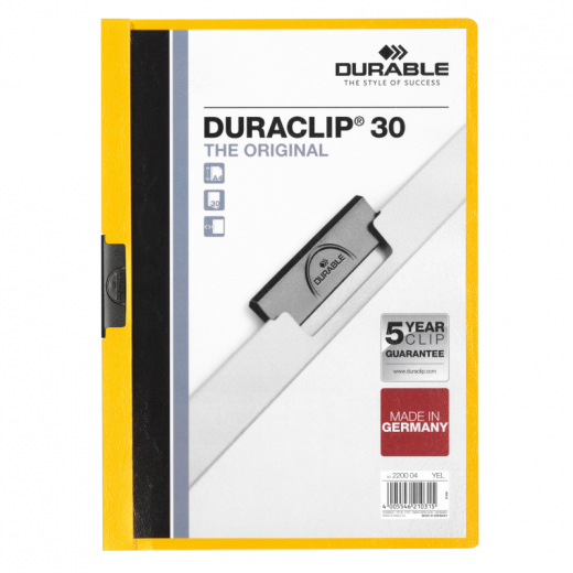 DURABLE Klemmmappe DURACLIP 30 220004 DIN A4 Hartfolie gelb, - DUR2200GE