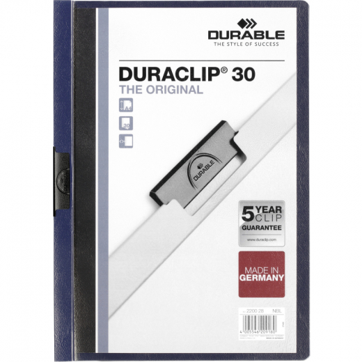 DURABLE Klemmmappe DURACLIP 30 220028 DIN A4 Hartfolie nachtblau, - DUR2200NBL