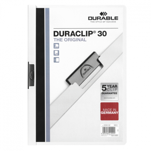 DURABLE Klemmmappe DURACLIP 30 220002 DIN A4 Hartfolie weiß,