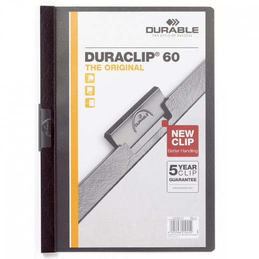 DURABLE Klemmmappe DURACLIP 60 220901 DIN A4 Hartfolie schwarz, - DUR2209SW