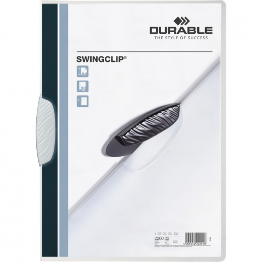 DURABLE Klemmmappe SWINGCLIP 226002 DIN A4 max. 30Bl. Klemme ws, - DUR2260WS