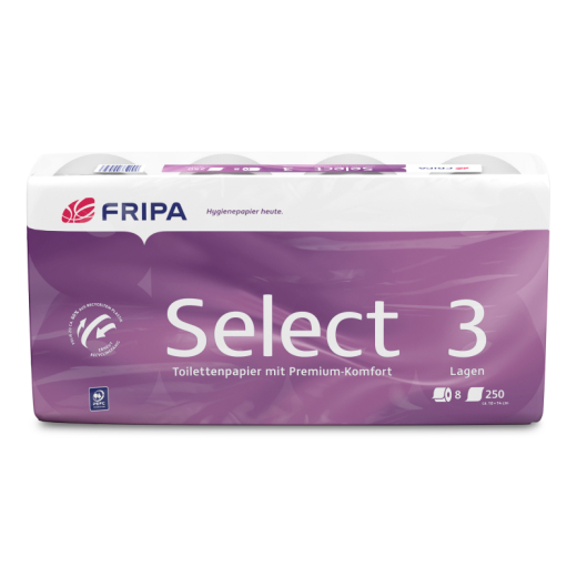 Fripa Toilettenpapier Select 1030806 3-lagig weiß 8 Rl./Pack.,