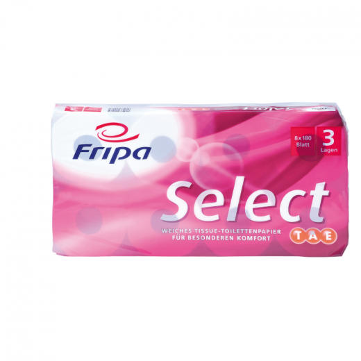 Fripa Toilettenpapier Select 1030807 3-lagig weiß 8 Rl./Pack., - 165269