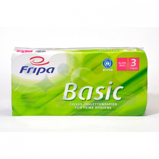 Fripa Toilettenpapier 1510820 3lg. 250Bl. ws 8Rl., - FRI1510820